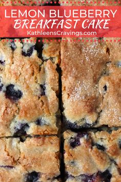 lemon blueberry breakfast cake cut into squares