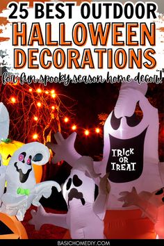 two inflatable halloween decorations with the words 25 best outdoor halloween decorations