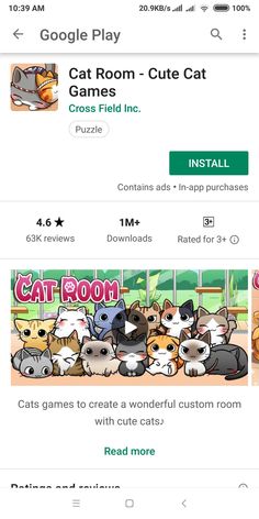 the cat room - cute cat games app on an iphone or ipad, with caption