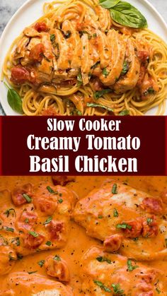 slow cooker creamy tomato basil chicken is an easy and delicious dinner that's ready in less than 30 minutes