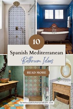 spanish mediterranean bathroom designs with blue walls