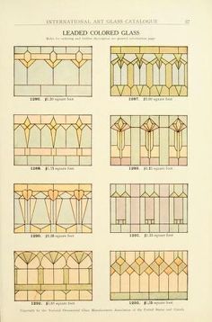 an old book with different stained glass designs on it's pages and instructions to paint them