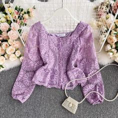 Hook embroidered flower top, square neck short sleeves, lace shirtMaterial:laceColor:black,white,apricot,purple,pinkStyle:sweetFeatures:laceSize(CM):free 1inch=2.54cmlength:51,sleeve:58,bust:102-103&ltp&gtNote:Due to different measurement methods,there will be 1-3 error(unite:cm), please understand.</p>&ltbr/> Summer Lace Top With Puff Sleeves, Summer Puff Sleeve Lace Top, Summer Lace Top With Square Neck, Summer Lace Tops With Puff Sleeves, Spring Lace Trim Square Neck Blouse, Purple Crochet Lace Top For Spring, Purple Lace Tops For Spring, Purple Lace Top For Spring, Summer Lace Blouse With Puff Sleeves