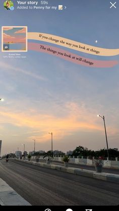 the sky is pink and blue with clouds above it, as seen from an iphone screen