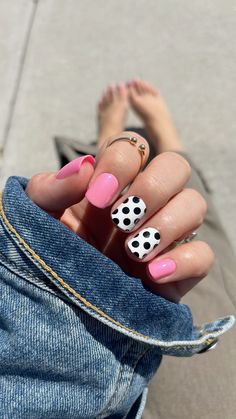 Red Aspen press on nails - pink with black & white polka dots, short nails. Milkshakes at Vic's Drive-In & Marilyn’s Pink Cadillac Lash Comb, Best Self Tanner, Cat Eye Lash, Squoval Nails, Short Square Nails, Pink Cadillac, Cream Nails, Wispy Lashes, Faux Mink Lashes