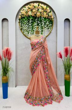 Peach Saree, Indian Wedding Wear, Stylish Blouse