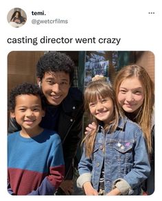 a group of people standing next to each other in front of a building with the caption casting director went crazy