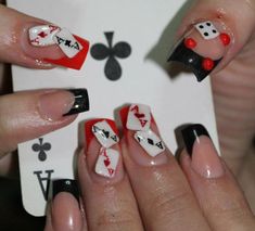 Poker Nails Vegas Nail Art, Las Vegas Nails, Almond Nail Art, Vegas Nails, Fingernail Designs, Mad Hatters, Modern Nails, Glamorous Nails, Hot Nails