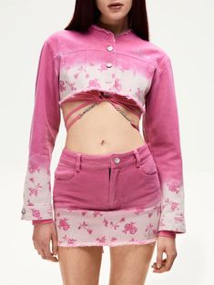 Kate Jacket – JYOSEI Short Denim Jacket, Hot Pink Color, Short Denim, Waist Length, Pink Color, Hot Pink, Denim Shorts, Denim Jacket, Floral Print