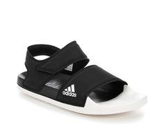 Synthetic strap upper with fabric lining, Adjustable ankle strap with Velcro closure, Open round toe, Contoured foam footbed and traction outsole, adidas® branding details including iconic three stripes | Women's Adidas Adilette 2 Sport Sandals in Black/White Size Men's 11 / Women's 12 Adidas Non-slip Synthetic Sport Sandals, Adidas Non-slip Sandals For Sports, Adidas Synthetic Sport Sandals With Cushioned Footbed, Sports Open Toe Slides With Adidas Logo, Adidas Sport Sandals With Logo For Sports, Adidas Synthetic Sport Sandals, Open Toe Adidas Slides For Sports, Sports Slides With Adidas Logo And Open Toe, Black Adidas Logo Sandals