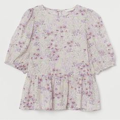 H&M Womens Floral Lavender Peplum Blouse | New Without Tags Reposhing This Item I Purchased From @Sarah_duby. Loved It, And It Is Slightly Too Small On Me. I Feel Like It Would Look Best On Someone Who Is A True Size Medium, Or Who Is A True Size Large With An A Or B Chest. Questions? Leave A Comment Below! *** Bundle 3 Or More Items From My Closet To Save $$$. *** If Gifting Items From Purchase, I Can Gift Wrap At Your Request. Casual Lavender Blouse With Floral Print, Lavender Ruffled Tops For Spring, Feminine Lavender Tops With Ruffles, Feminine Lavender Ruffled Tops, Purple Summer Blouse For Brunch, Summer Purple Blouse For Brunch, Spring Lavender Ruffled Tops, Casual Lavender Blouse For Summer, Feminine Lavender Floral Print Top