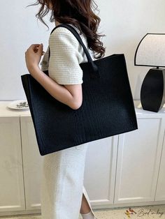 BirdinBag - Spacious Black Crocodile Pattern Tote Bag, Perfect for Commuters Casual Shopping Bags With Crocodile Pattern, Chic Crocodile Pattern Bag For Daily Use, Casual Everyday Bag With Crocodile Pattern, Casual Rectangular Bag With Crocodile Pattern, Everyday Handheld Bag With Crocodile Pattern, Chic Daily Use Bag With Crocodile Pattern, Casual Crocodile Pattern Bag For Everyday Use, Chic Everyday Bags With Crocodile Pattern, Everyday Crocodile Pattern Satchel Bag