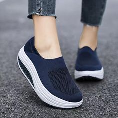 There are several eye-catching hues for these Soft Mesh Women Platform Sneakers to choose from. They have a contemporary, stylish, and beautiful aesthetic. This rubber sole is durable and offers continuous daily use. These are very plush and padded to give you the greatest level of comfort. Footwear to last you a lifetime: This is a really good quality material shoe. It's made of a solid material that will last an eternity. Perfect for running, walking, and any outdoor activity you want to do. T Comfortable Slip-on Sneakers With Round Toe For Walking, Casual Flat Thick Bottom Sneakers, Comfortable Slip-on Sneakers With Round Toe For Streetwear, Trendy Blue Platform Sneakers For Sports, Sporty Non-slip Slip-on Sneakers For Walking, Comfortable Breathable Platform Sneakers With Round Toe, Comfortable Sneakers With Thick Bottom And Round Toe, Slip-on Sneakers With Round Toe For Light Exercise, Slip-on Flat Sneakers For Light Exercise