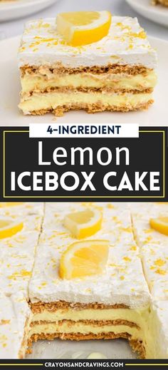 lemon icebox cake on a white plate