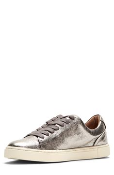 Designed with a sleek, low-profile silhouette from softly pebbled leather, this wear-anywhere sneaker is crafted with a Strobel-stitched construction for added flexibility and comfort. Style Name:Frye Ivy Sneaker (Women). Style Number: 5262060. Silver Leather Sneakers With Contrast Sole, Silver Low-top Sneakers With Contrast Sole, Silver Lace-up Sneakers With Textured Sole, Silver Lace-up Sneakers With Rubber Sole, Silver Low-top Sneakers With Textured Sole, Silver Sneakers With Textured Sole And Round Toe, Silver Lace-up Sneakers With Vulcanized Sole, Casual Silver Sneakers With Contrast Sole, Casual Silver Sneakers With Textured Sole