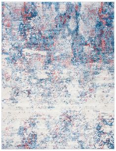 an abstract rug with blue, red and white colors