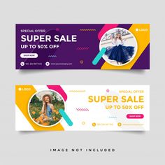 two banners with the same image and text on them for an event or special sale