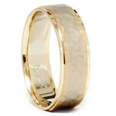 men's wedding band in yellow gold with textured finish, 6mm width