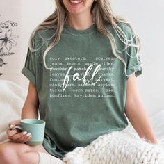 Fall Words Shirt, Women's Fall Shirt, Autumn Shirt, Hello Fall T-Shirt, Thanksgiving Tee, Fall Graphic Tees, Comfort Colors Shirt Hello, Welcome to our store. We are honored to produce products that everyone can choose from and deliver them to you. Haven't found a product that appeals to you among the ones we listed? Please contact us. Your happiness is our greatest reward. We have special T-shirts for making custom designs for you. Key Features: Unisex Graphic T-shirts, Unisex, Long Sleeve Yout Fall Cotton Tops With Letter Print, Relaxed Fit Letter Print Shirt For Fall, Relaxed Fit Shirt With Letter Print For Fall, Fall Soft-washed Relaxed Fit Shirt, Soft-washed Relaxed Fit Shirt For Fall, Fall Short Sleeve T-shirt With Text Print, Soft-washed Cotton Shirt For Fall, Fall Cotton Graphic Tee Shirt, Fall Crew Neck Shirt With Text Print