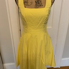 Never Worn, Still Has Tags ,Yellow Dress With Pockets Chic Yellow Cotton Sundress, Yellow Lined Fitted Midi Dress, Yellow Fitted Lined Midi Dress, Yellow Fitted Midi Dress With Lining, Yellow Fitted Midi Dress, Lined, Yellow A-line Mini Dress For Brunch, Yellow Cotton A-line Midi Dress, Yellow Lined Midi Dress, Chic Fitted Yellow Sundress