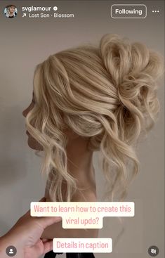 Prom Updos Blonde Hair, Prom Hair For V Neck Dress, Teased Updo Wedding, Hair Up Strapless Wedding Dress, Wedding High Messy Bun, Updo Strapless Dress Wedding, Prom Hair Updo Medium Length, Hair Styles For One Strap Dress, Updo Hairstyles For Long Hair Wedding