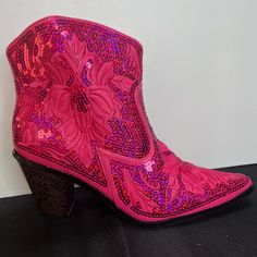 Brand New From Helen’s Heart. Size Up For Best Fit. 3 Inch Heel. Lined To Be Worn With Or Without Socks. Zipper Enclosure. Embroidered And Sequins. Ships Same Or Next Day Via Usps Priority Mail From Nashville, Tn Pink Round Toe Booties For Fall, Pink Pointed Toe Booties For Fall, Pink Closed Toe Winter Boots, Pink Closed Toe Boots For Winter, Pink Closed Toe Boots For Fall, Pink Ankle-high Booties For Fall, Pink Ankle Booties For Fall, Pink Western Ankle-high Boots, Pink Ankle-high Western Boots