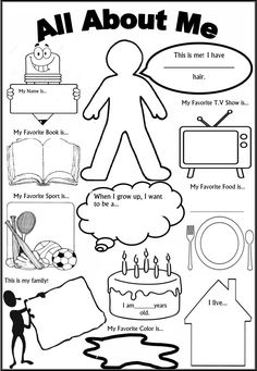 all about me worksheet with pictures and words to help students understand what they are doing