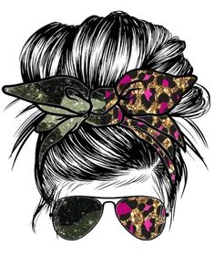 a drawing of a woman's head wearing sunglasses and a leopard print hair tie