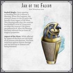 an image of a bird in a vase with the words jar of the falcon on it