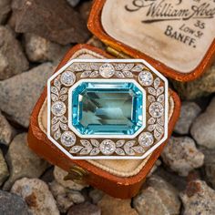 Circa 1920's Aquamarine & Diamond Brooch 14K Yellow Gold & Platinum Gold Brooch, Diamond Brooch, Greenish Blue, Ruby Jewelry, Gold Brooches, July Birthstone, Rose Cut Diamond, Brilliant Diamond, Gold Platinum