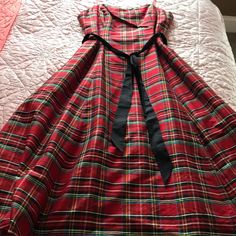 Plaid Dress With Black Velvet Belt Plaid V-neck Winter Dress, Cheap V-neck Plaid Dress, Vintage Plaid A-line Dress, Plaid Christmas Dress, Casual Plaid Cotton V-neck Dress, Plaid Cotton V-neck Dress, Adrianna Papell Dresses, Adrianna Papell, Plaid Dress