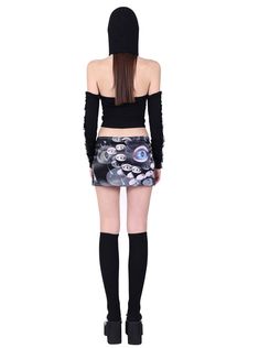 Edgy black crop top with a unique asymmetric design. Features a single long sleeve and an off-shoulder cut on the opposite side. Integrated hood with delicate lace trim for a feminine touch. Small metallic brand logo on the chest. Made from a soft, stretchy fabric for comfort. The raw, frayed edges along the sleeve add a punk-inspired element. Model info Height: 176cm Weight: 49kg Wearing size: M Black Crop Top For Club In Winter, Alternative Style Party Crop Top, Edgy Winter Crop Top, Winter Off-shoulder Fitted Crop Top, Winter Fitted Off-shoulder Crop Top, Fitted Off-shoulder Crop Top For Winter, Fall Crop Top For Alternative Fashion, Hooded Crop Top, Punk Inspiration