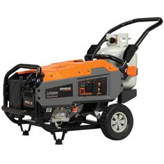 an orange and gray portable generator on wheels