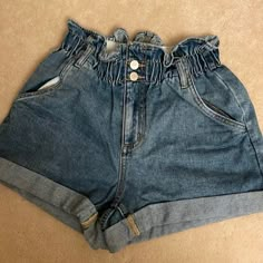 Like Brand New, Never Worn. Fit Is Like A Small/Medium High Waist Blue Shorts With Ruffles, Blue High-waist Shorts With Ruffles, Blue Ruffled Short Bottoms, Blue Denim Ruffled Bottoms, Trendy Blue Bottoms With Ruffles, Casual Blue Ruffled Bottoms, High Rise Denim Bottoms With Ruffles, High Rise Denim Blue Bottoms With Ruffles, Casual Denim Blue Bottoms With Ruffles