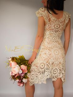 BEIGE Crochet Dress Beach Crochet wedding dress Unique lace | Etsy Fitted Crochet Dress With Lace Patchwork For Wedding, White Crochet Wedding Dress, Bohemian Lace Dress With Crochet Details, Bohemian Lace Crochet Wedding Dress, Wedding Crochet Lace Dresses, Elegant Beige Crochet Dress, Bohemian Crochet Lace Dress For Wedding, Bohemian Lace Crochet Dress For Wedding, Sleeveless Crochet Dress For Wedding