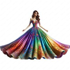 Artistic Multicolor Party Dress, Evening Gown Designs, Dress Clipart, Elegant Evening Gown, Pure White Background, Gown Designs, Evening Gowns Elegant, Trendy Outfit Ideas, Art Printables