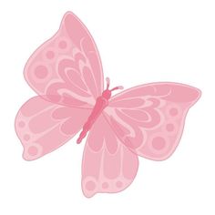 a pink butterfly flying in the air with dots on it's wings and tail