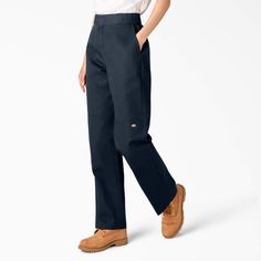 Women’s Loose Fit Double Knee Work Pants - Dickies US Workwear Pants With Side Pockets, Workwear Pants With Pockets Standard Cut, Work Pants With Hip Pockets For Workwear, Standard Cut Work Pants With Hip Pockets For Workwear, Relaxed Fit Work Pants With Standard Cut Leg, Full-length Work Pants With Hip Pockets, Full Length Work Pants With Hip Pockets, Utility Work Pants With Loosely Fitted Hips, Loosely Fitted Full-length Work Pants