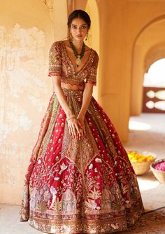 Roqa's 'The Odyssey' collection introduces a lehenga that exudes grace and tradition. Infused with a lively story delicately embroidered on the lehenga skirt, it's a tribute to the ... Tarun Tahiliani Lehenga, Maroon Bridal Lehenga, Maroon Lehenga, Orang India, Red Lehenga Choli, Latest Bridal Lehenga, Bridal Lehenga Collection, Ritu Kumar, Indian Bridal Lehenga