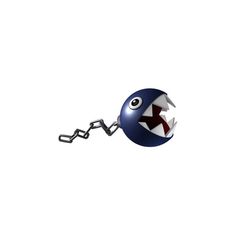 a blue ball and chain with a shark's teeth sticking out of the mouth