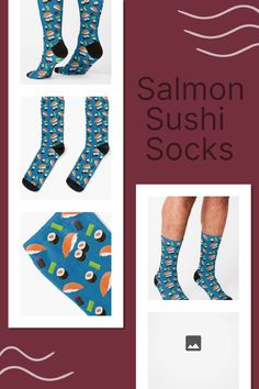 Discover our Salmon Sushi Socks! These vibrant, happy sushi socks are sure to delight sushi lovers everywhere, making them the ultimate gift. Dive into style today! The Ultimate Gift, Socks For Sale