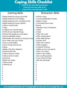 Coping Skills Checklist - Coping Skills for Kids Education Positive, Therapy Worksheets