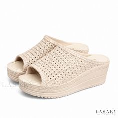 Lasaky - Wedge Heel Thick Bottom Sandals Casual Beach Platform Sandals High Heel Slippers Thick Bottom Sandals, White Casual Shoes, Shoes 2022, High Heel Slippers, Womens Sandals Summer, Womens Chunky Heels, Sandals Casual, Sandals Wedges, Casual Flat Shoes