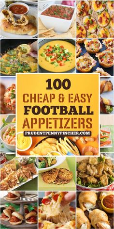 a collage of images with the words cheap and easy football appetizers