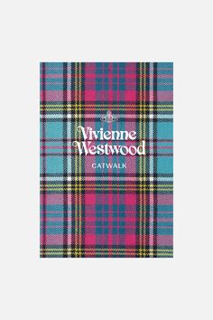 a blue and pink tartan plaid notebook with the words,'whetme westwood catwalk '