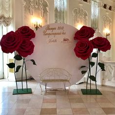 roses on display in the lobby of a hotel