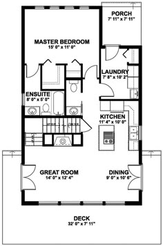 the floor plan for a small house with two bedroom and an attached garage area,