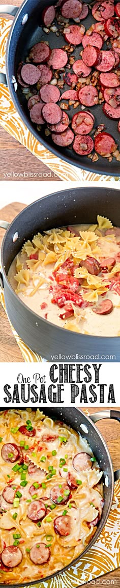 sausage and pasta casserole in a cast iron skillet