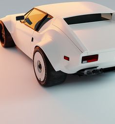 a white sports car is shown on a gray background