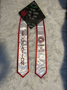 A custom made stole for you to wear at graduation! Your school emblem can be included as well as your major. If you would like something else on it, please send a message. School Emblem, Illinois State University, Graduation Stole, Art Of Beauty, Teacher Teacher, Grad Photos, Education English, Something Else, Photo Ideas